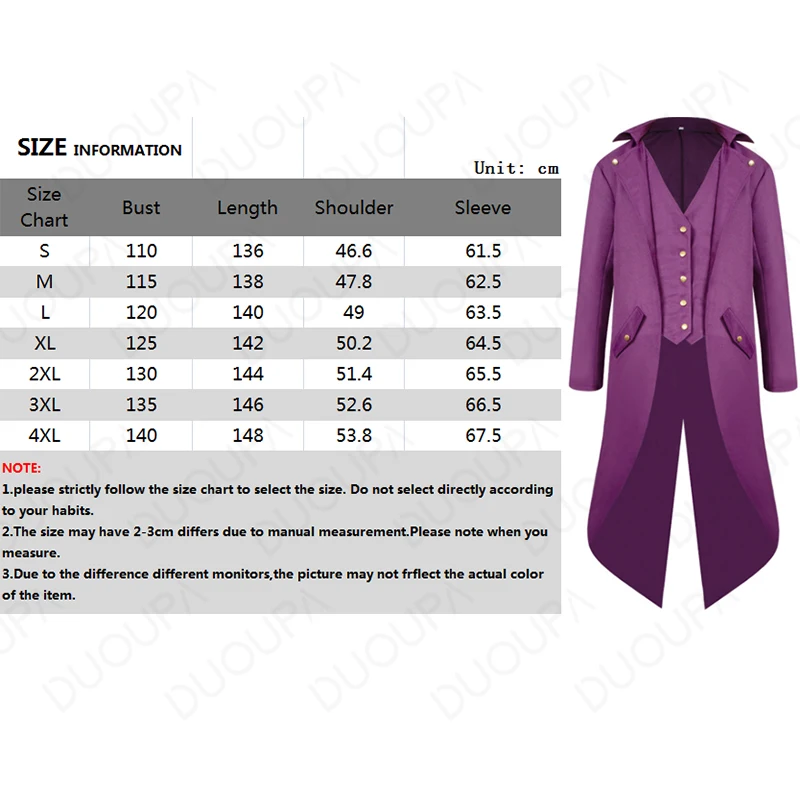 

Adult Men Medieval Victorian Costume Tuxedo Gentlema Tailcoat Gothic Steampunk Trench Coat Frock Outfit Overcoat Uniform For Men