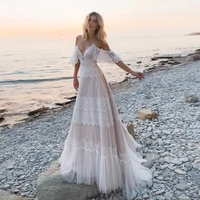 backless wedding dresses a line spaghetti straps tulle lace beach boho dubai arabic wedding gown bridal dress vestido de noiva