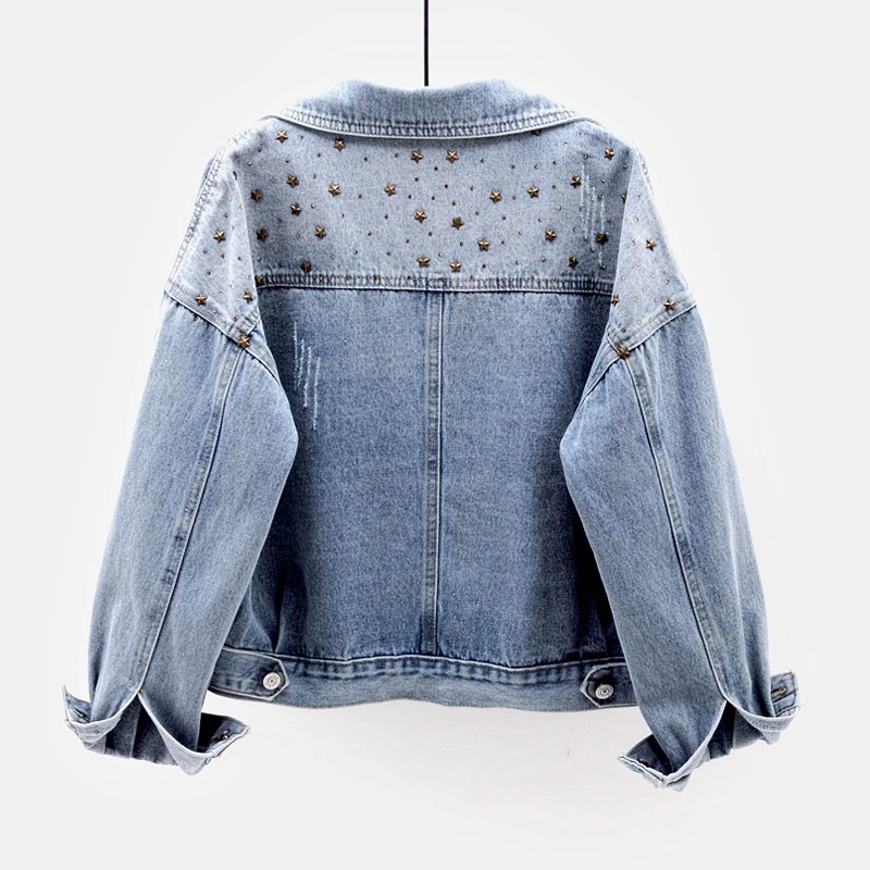 Женская короткая джинсовая куртка с блестками Повседневная Свободная рукавом