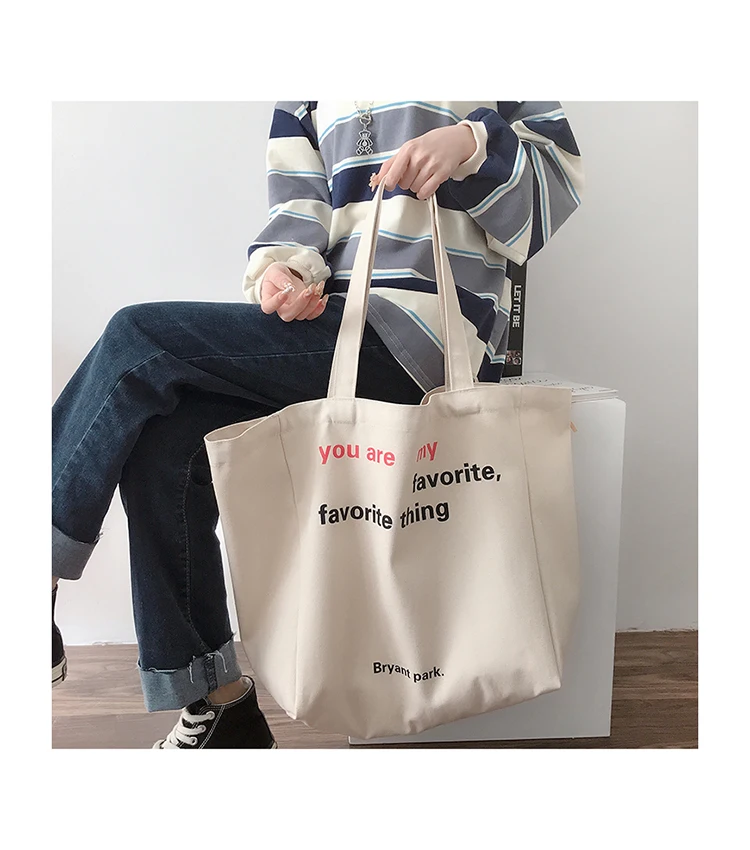 

Letter Printing Women Big Canvas Bag Ladies Large Tote Female Grocery Shopping Bag Eco Environmental Shoulder Bags for Girls