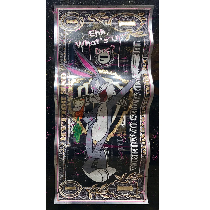 

Black Money Rabbit Graffiti Art Poster And Prints Painting On Canvas Wall Picture Creative Craft Gift Cuadros For Living Room