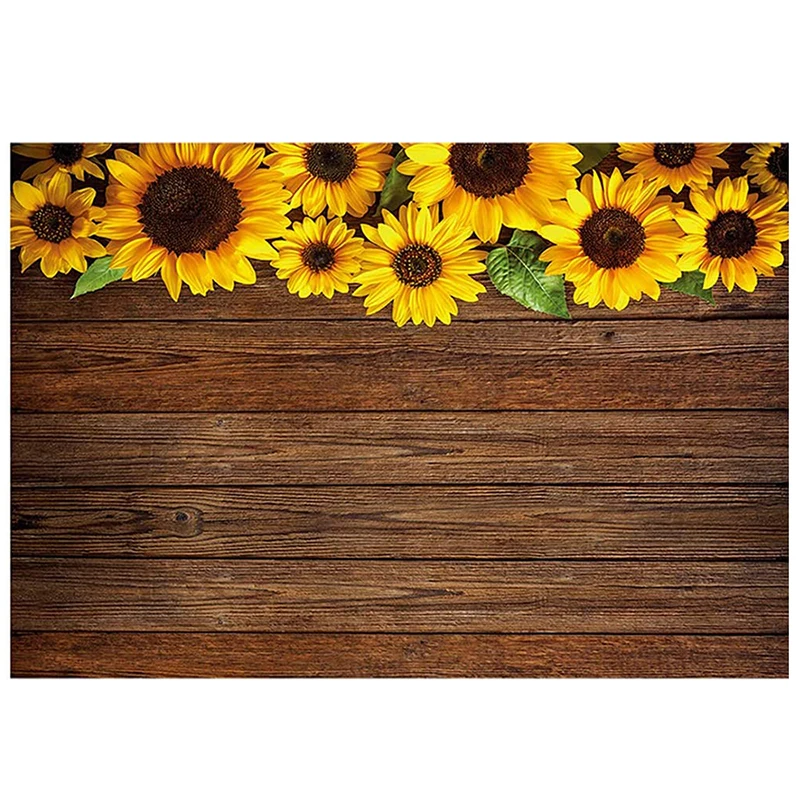 Fondo de fotograf&iacute;a de girasoles de madera marr&oacute;n, cartel de decoraci&oacute;n de ba&ntilde;o para ni&ntilde;os, Fondo de fiesta de cumplea&ntilde;os-2