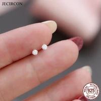 jecircon japanese and korean small round zircon four claw stud earrings for girl 925 sterling silver 345mm mini cute earings
