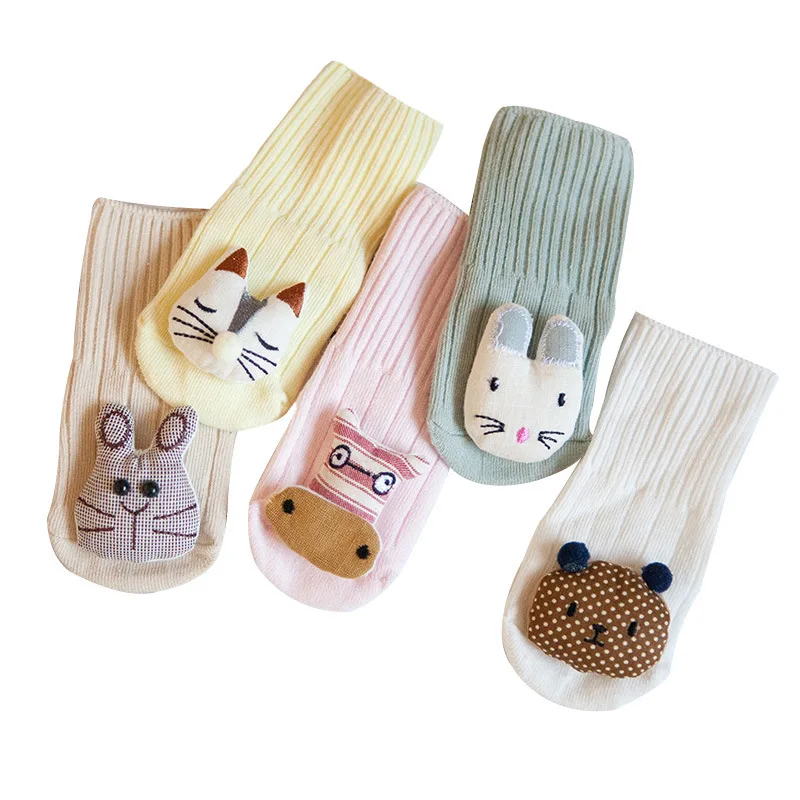 Calcetines de algod&oacute;n transpirables con doble aguja para beb&eacute; reci&eacute;n nacido, calcet&iacute;n de Oto&ntilde;o de Color s&oacute;lido, dulce mu&ntilde;eca de dibujos animados, regalo de 0 a 12 meses, 4 Uds.-4
