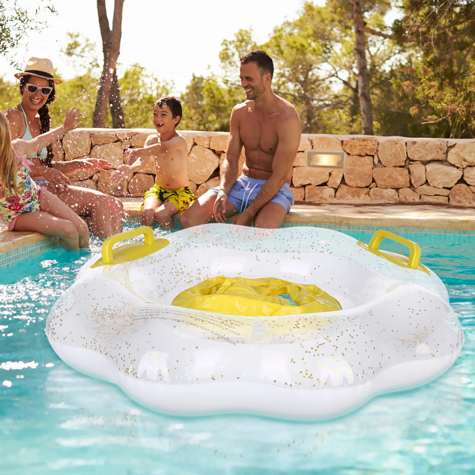

Swimming Ring Floating Bed Baby Inflatable Accessories Children's Air Mattress Cute Cartoon Boat Shape Swimming Ring