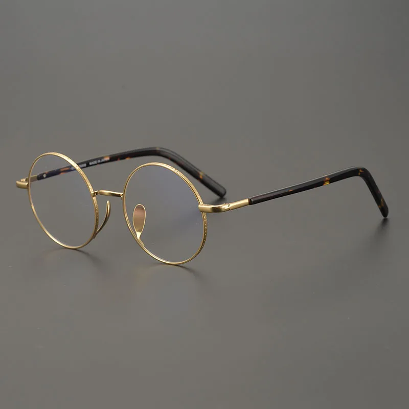 

Japanese Handmade Round Pure Titanium Glasses Frame Men Prescription Eyeglasses Women Vintage Myopia Optical Eyewear Blue Lens