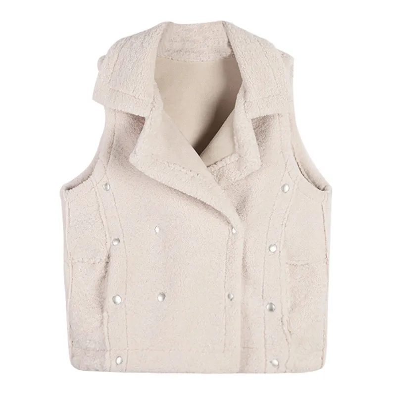 

Plus Size Women's New Plush Vest College Style Fashion Slim Sleeveless Waistcoat Tank Jacket Ladies Casual Cardigan White Top