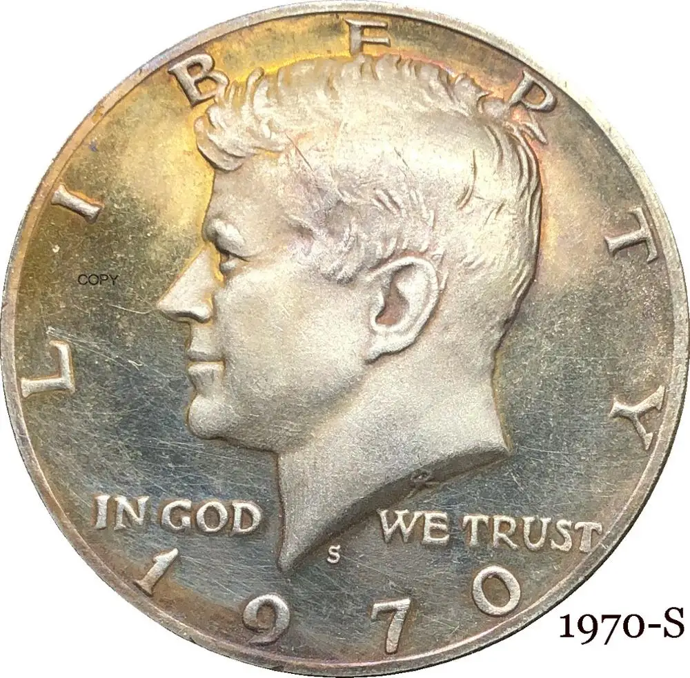 

United States America 1970 S Liberty 1/2 Kennedy US Half Dollar In God We Trust E PLURIBUS Cupronickel Silver Plated Copy Coin