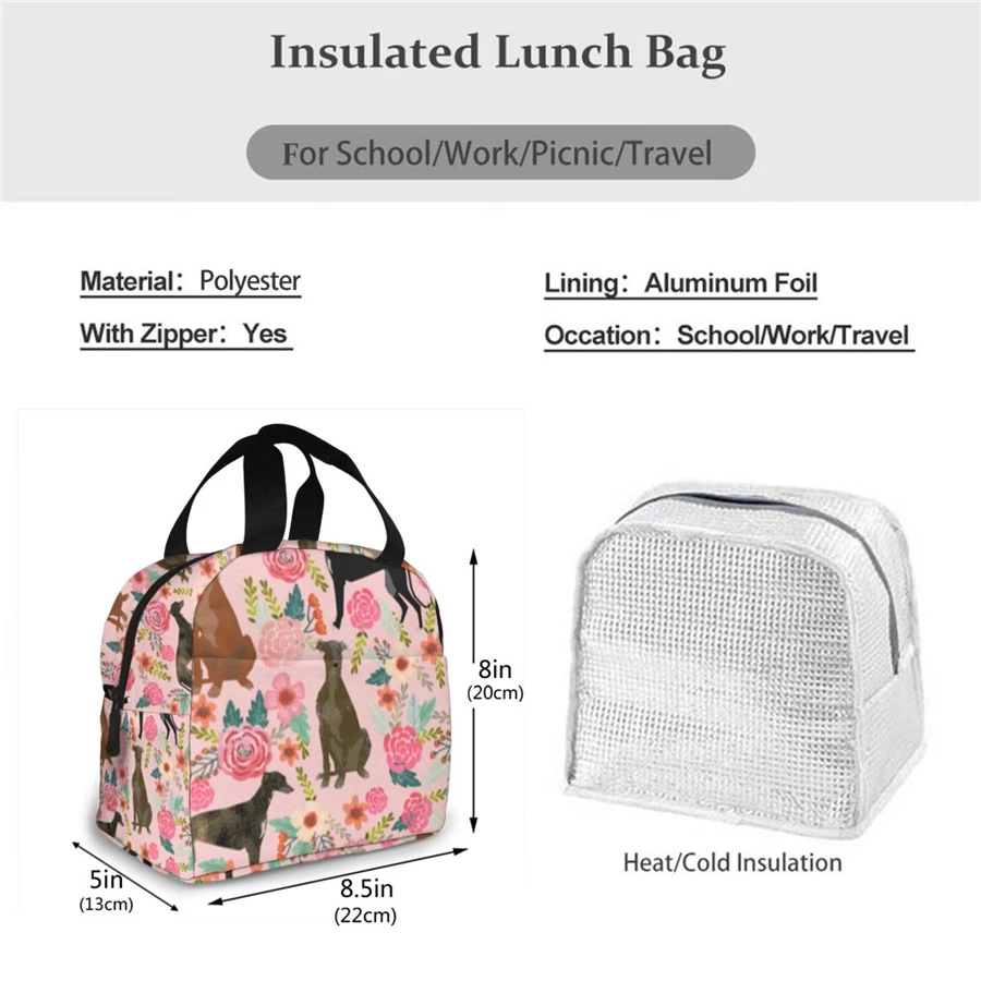 

Noisydesigns Portable Lunch Bag Floral Greyhound Dog Animals Thermal Insulated Cooler Pouch Dinner Container School Food Storage