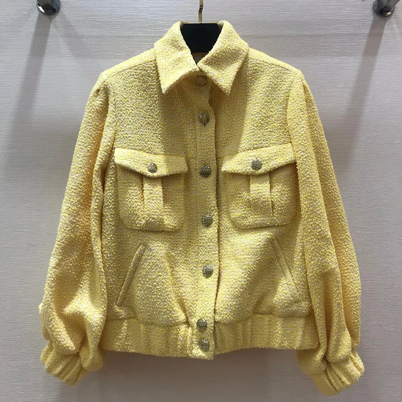 

Korean Style Women Jacket Chic O-neck Slim Chic Buckle Loose Long-Sleeved Cropped Office Lady Elegant Coat