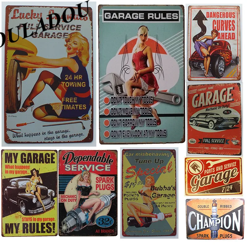 

[Douladou]Garage Home Decoration Service and Maintenance Art Painting Poster Vintage Metal Tin Signs Retro Plaque Poster 30*20CM