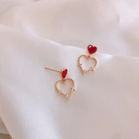 oeing elegant red heart dangle earrings real 925 sterling silver simple earrings for women handmade fine jewelry