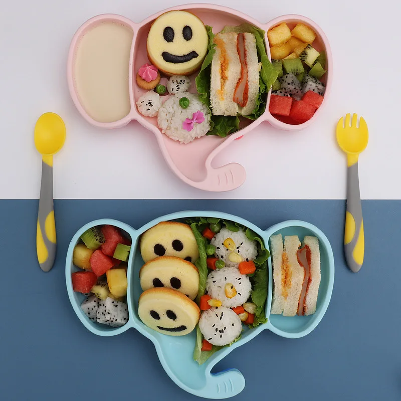 

Baby Grid Plates Silicone Children's Plates Household Eating Tableware Cartoon Complementary Food Bowls with Suction Cups