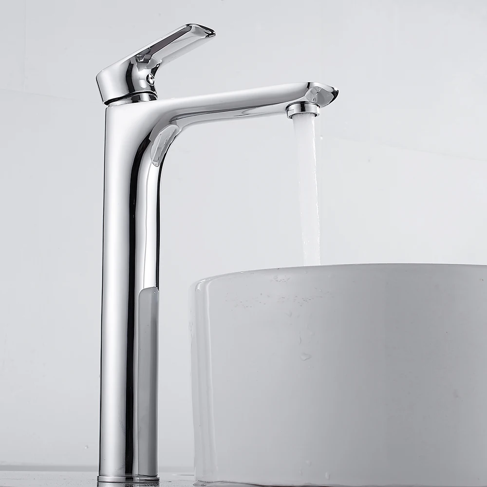 Высокий смеситель для раковины Современный столешница хромированный кран на