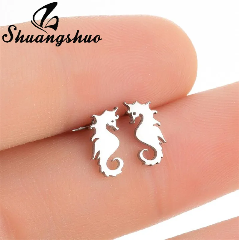 

Shuangshuo Lovely Hippocampus Seahorse Earrings New Fashion Ocean Collection Animal Jewelry for Women Men Party Accessories Gift
