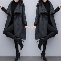 ladies winter jacket mid length cotton coat 2021 loose black slimming cloak pocket thickened warmth street quilted coat parkas