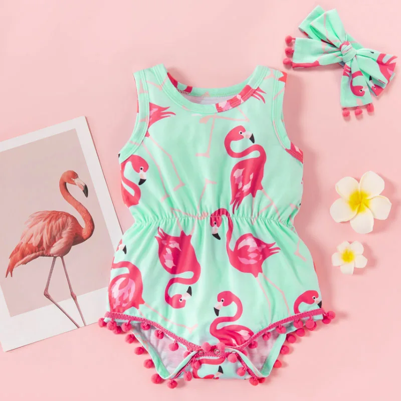 

PatPat Trendy Baby Girl Flamingo Sleeveless Rompers