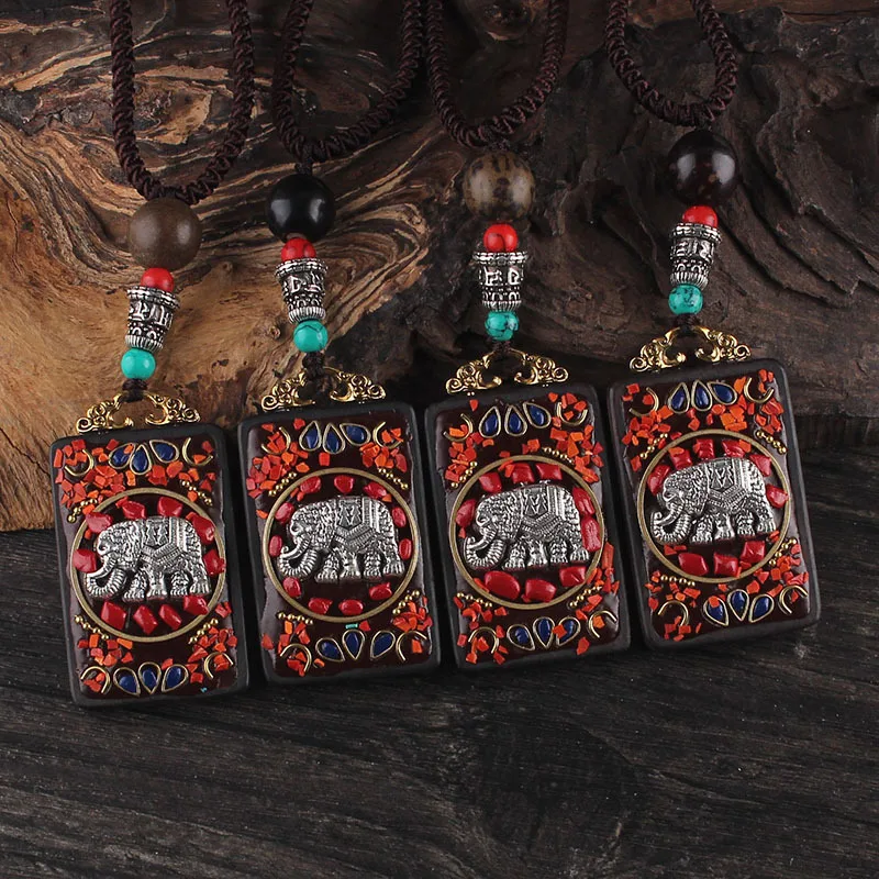 Ebony elephant Jewelry Оригинальное длинное ожерелье ручной работы Nepal cross pestle peace в