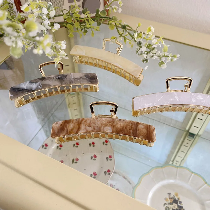 

Korea New Retro Metal Hair Claws For Women Hair Accessories Alloy Acetate Sheet Hair Clip Geometric Barrettes Ponytail Hairpins