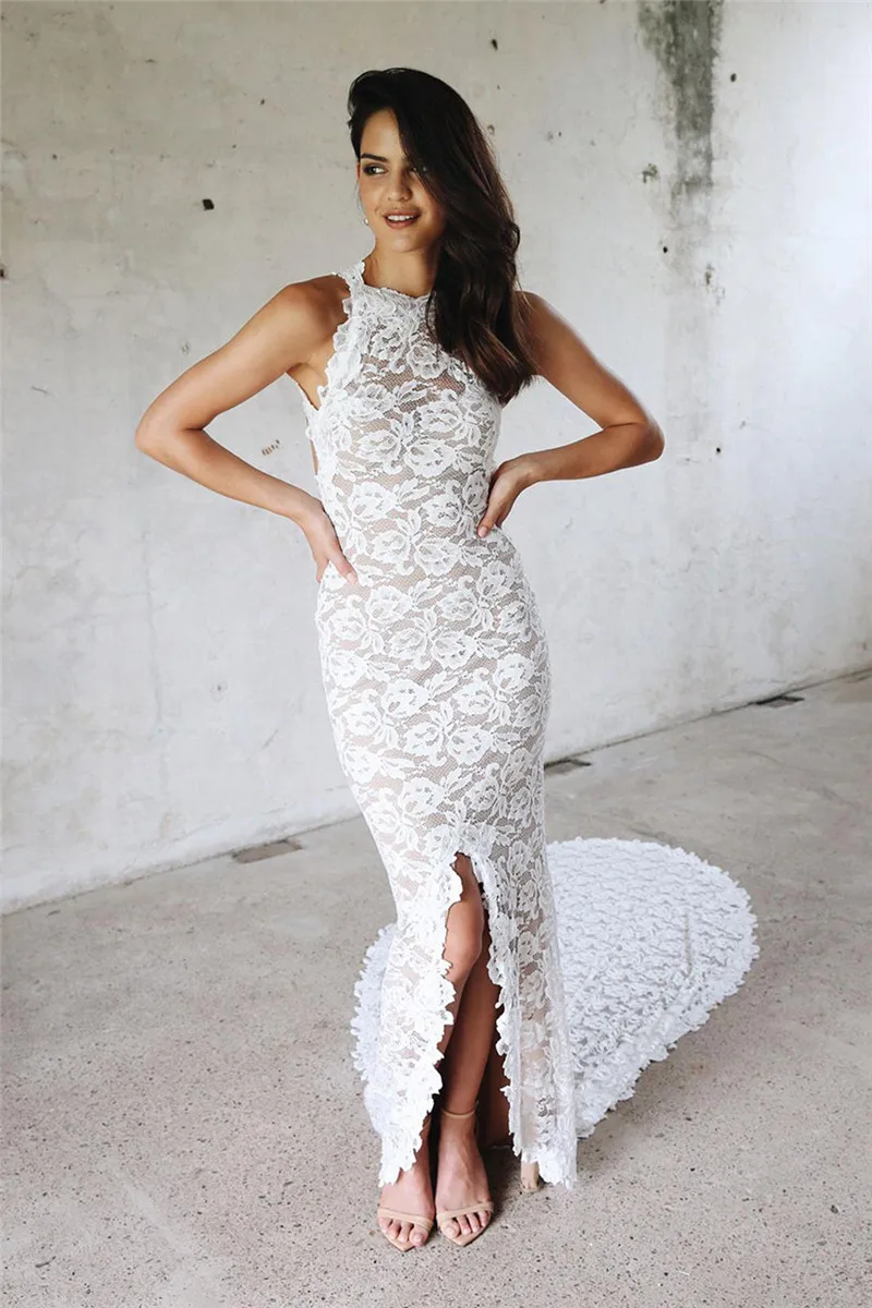 Потрясающее кружевное свадебное платье с юбкой годе приталенные Весенние