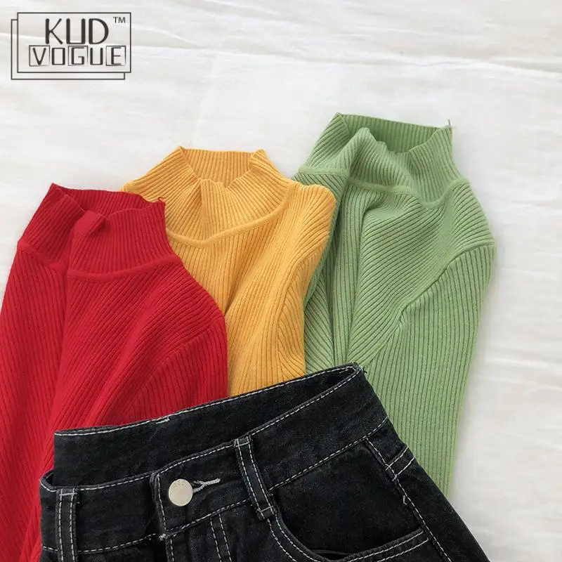 Женский трикотажный свитер с высоким воротником на весну и осень корейский