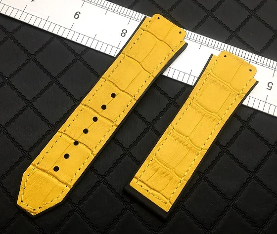 Yellow strap Цветной 25*19 мм из натуральной кожи резиновый силиконовый ремешок для часов с застежкой бабочкой для Hublot ремешок для большого взрыва ремень классический fusion инструменты - Цвет ремешка: Yellow strap