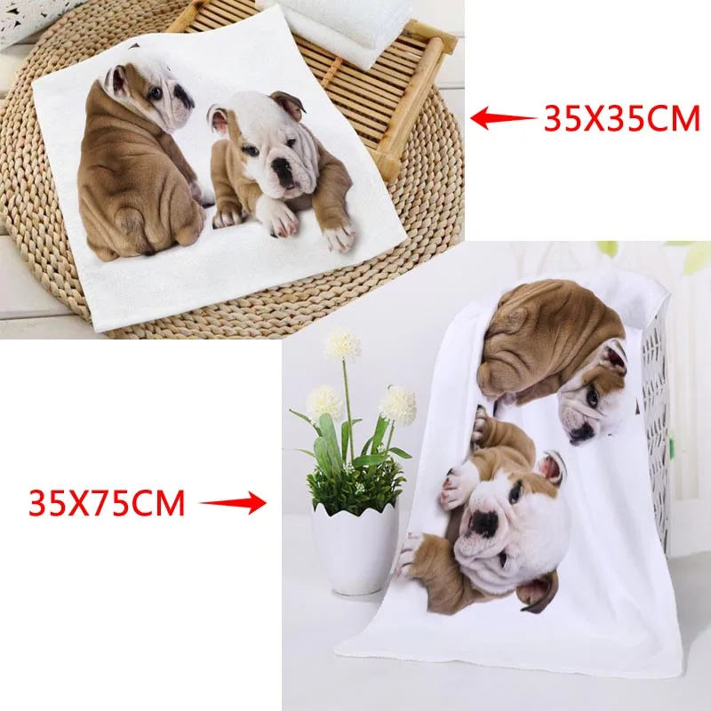 Квадратное полотенце с принтом бульдога на заказ абсорбирующее быстросохнущее