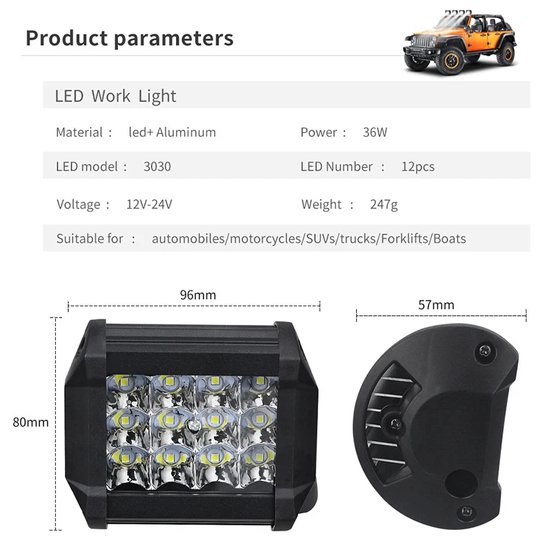 

Automobile 12LED Working Light 36W Automobile Refitting Auxiliary Light Automobile Refitting Accessories #2