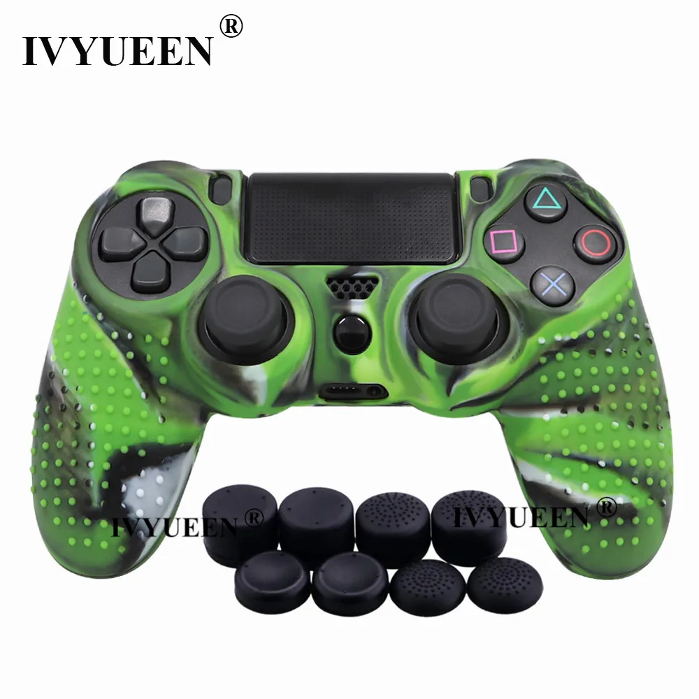 Green Camo IVYUEEN для playstation 4 PS4 Pro тонкий силиконовый гелевый чехол-накладка с 8 аналоговыми ручками - Цвет: Green Camo