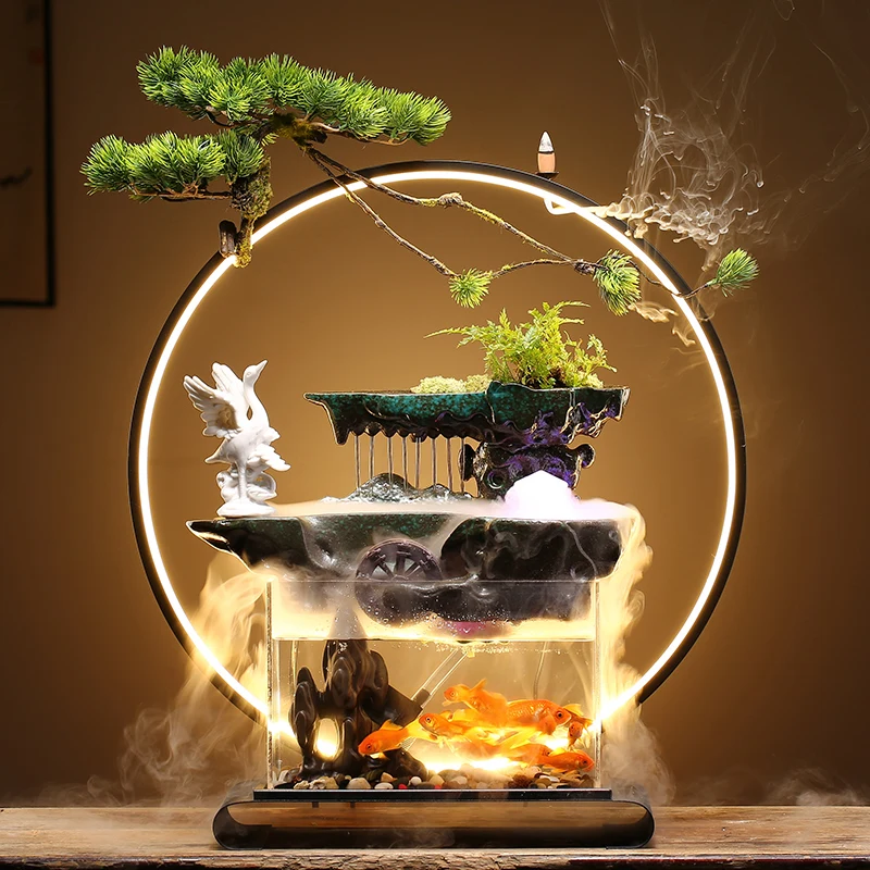 

flowing water fountain decor humidifier Feng shui wheel Back in sweet Light circle tank feng shui money tree