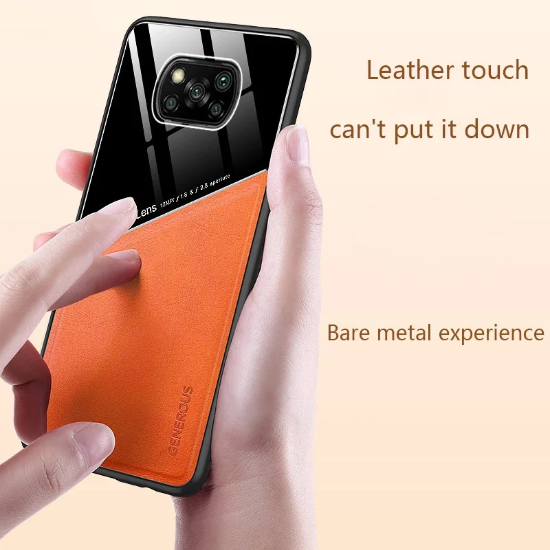car magnetic holder plexiglass leather texture cases cover for poco x3 pro nfc fundas on poko little x 3 gt nfs shockproof coque free global shipping