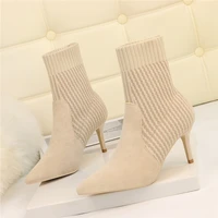 2021 winter sock boots sexy knitting stretch boots high heels for women fashion shoes female stripe autumn ankle boots booties