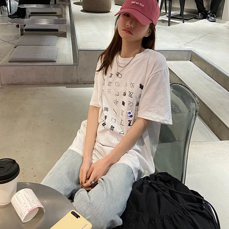 Повседневные свободные повседневные Модные простые футболки с геометрическим