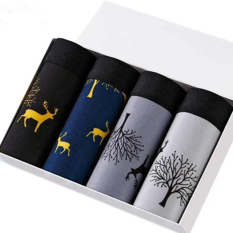 

4pcs/lot Underwear Boxer Male Shorts Men's Panties Underpants For Man Cotton Men Gift Fashion Body Print Beautiful Bottoms