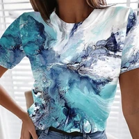 trendy tee shirt floral print skin touch ocean print pullover t shirt summer t shirt women t shirt