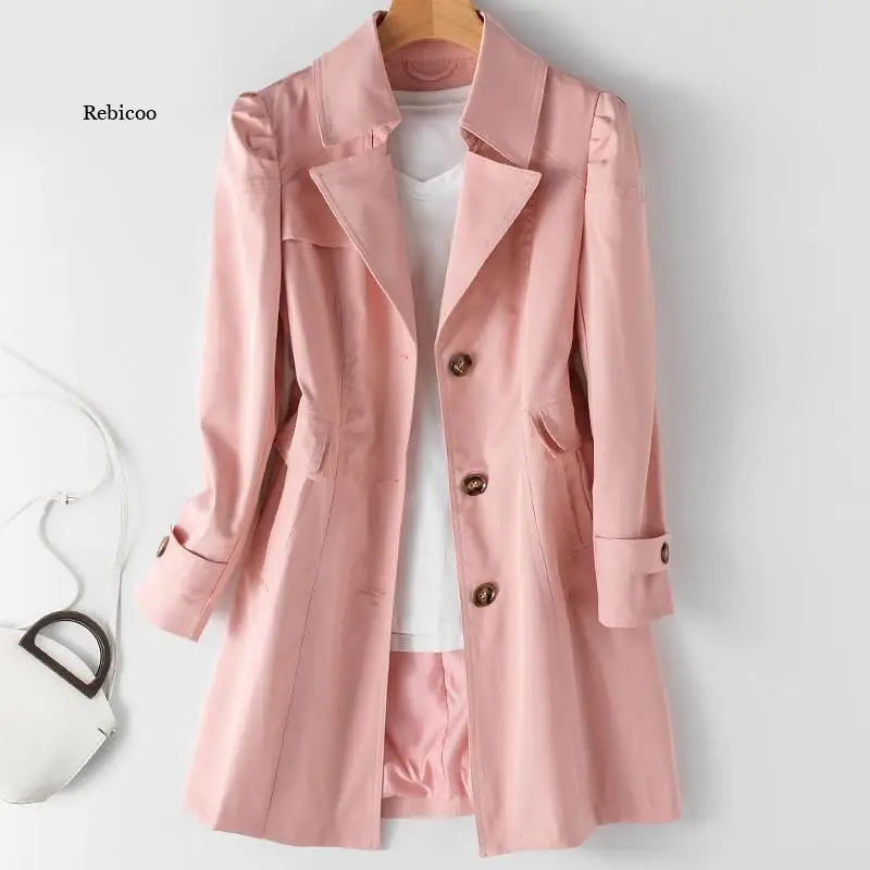 

Spring Autumn Trench Coat Woman New Korean Single-breasted Mid-Long Women Trench Coat Overcoat Plus Size 5XL Windbreaker Female