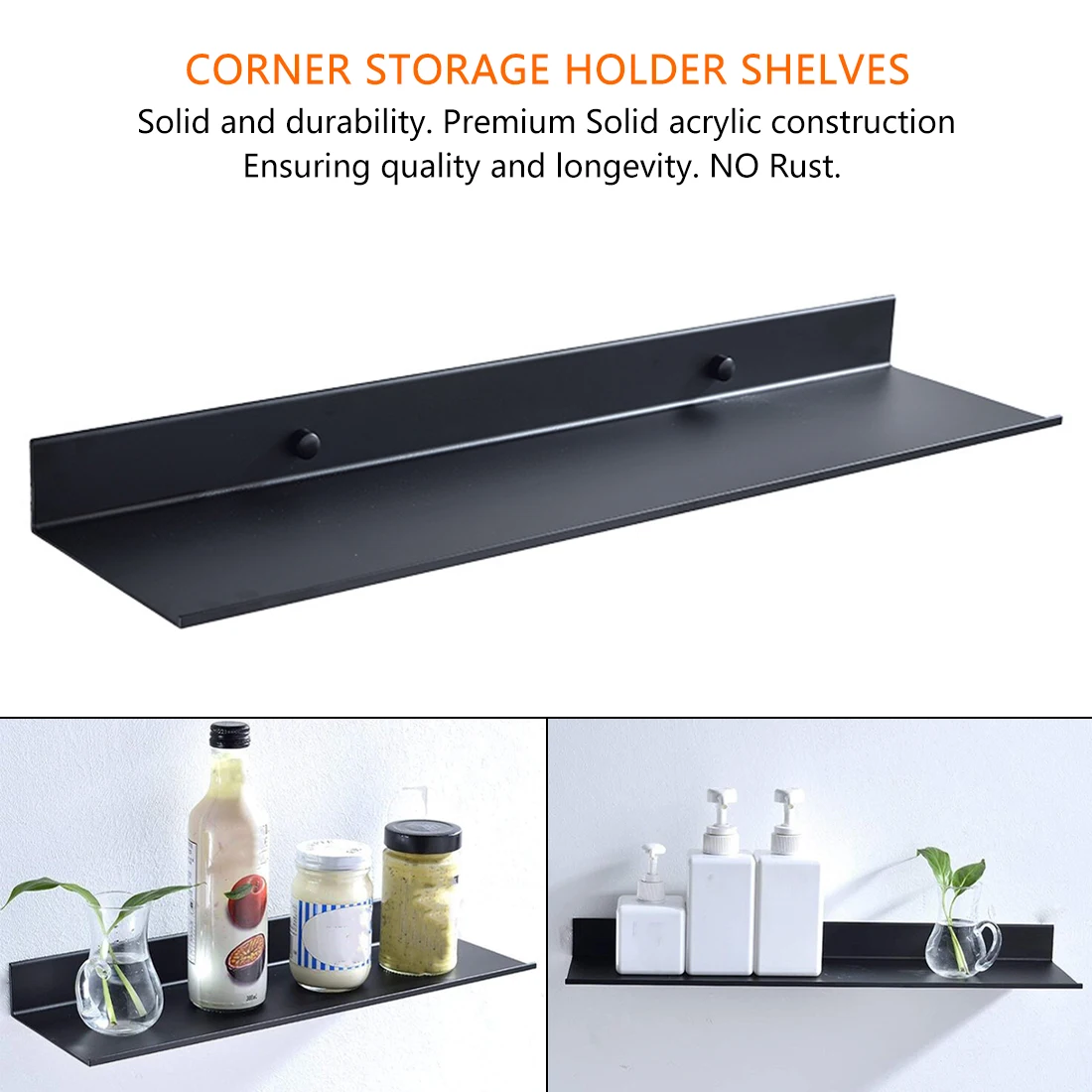 

Hot Sale Space aluminum Black Bathroom Shelves Kitchen Wall Shelf Shower Storage Rack Bathroom Accessories 30-60cm Lenght