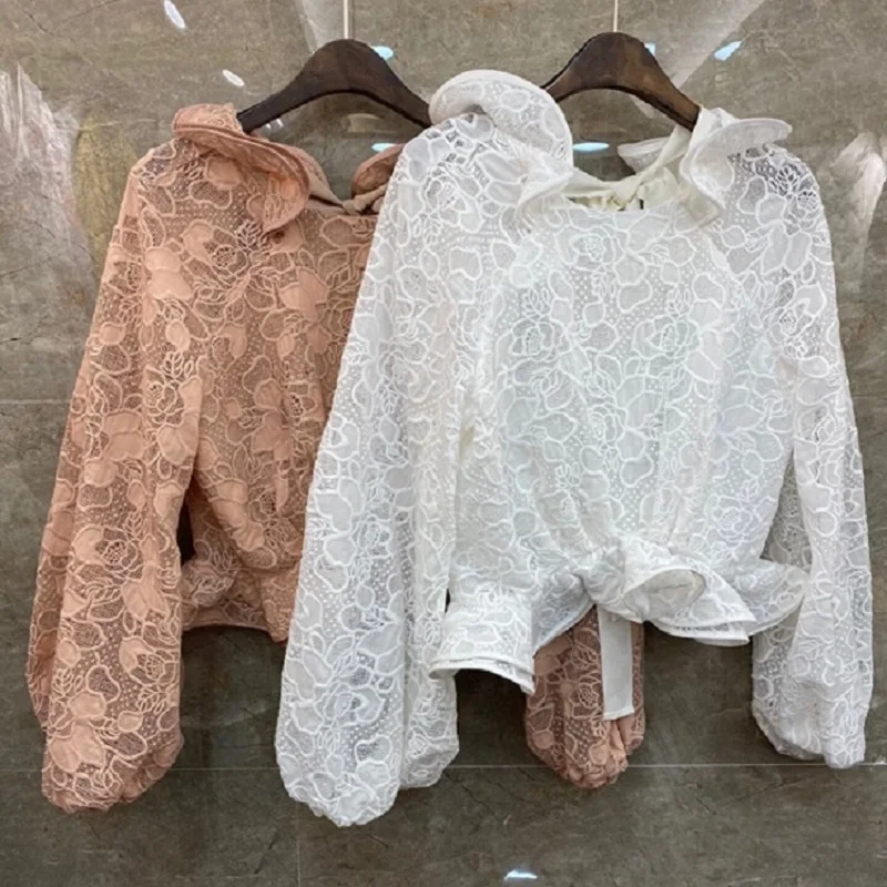 

Crop Tops New 2021 Spring Summer Fashion Style Women Hollow Out Backless Long Sleeve Casual Sexy White Pink Tops Ladies Clubwear