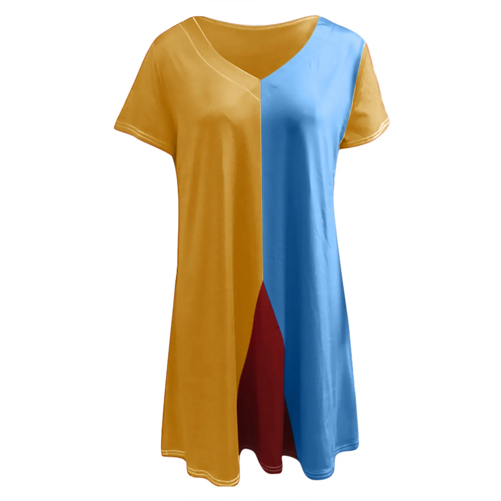 

40# Vintage Patchwork Dress Woman V-neck Short Sleeve Mini Dress Causal Summer Dress 2021 Oversized Straight Dress Woman