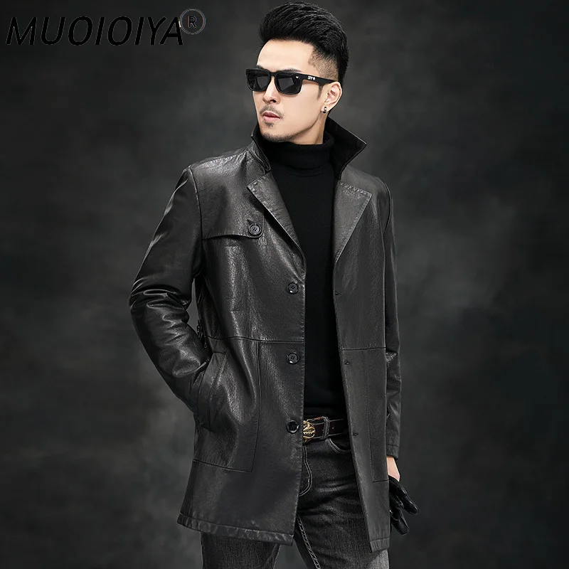 

Мужская осенняя куртка из 100% натуральной воловьей кожи, черные длинные кожаные куртки с ремнем, мужские пальто, мужская куртка Gmm362