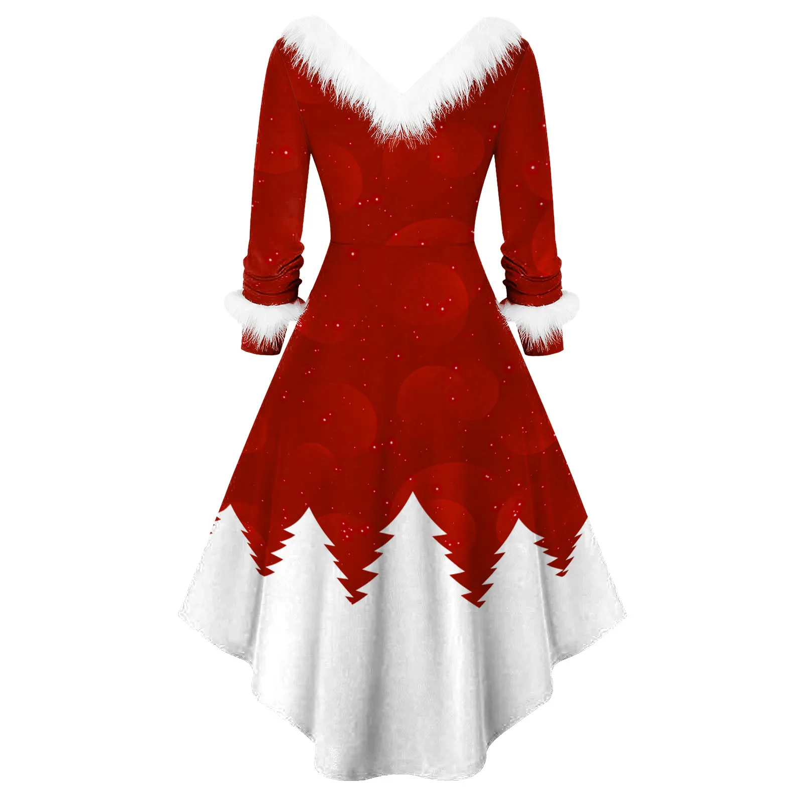 

Vintage Long Sleeve Patchwork Women Dress Gothic V-neck Irregular Hem A-line Dress Winter New Year Party Dresses Vestidos