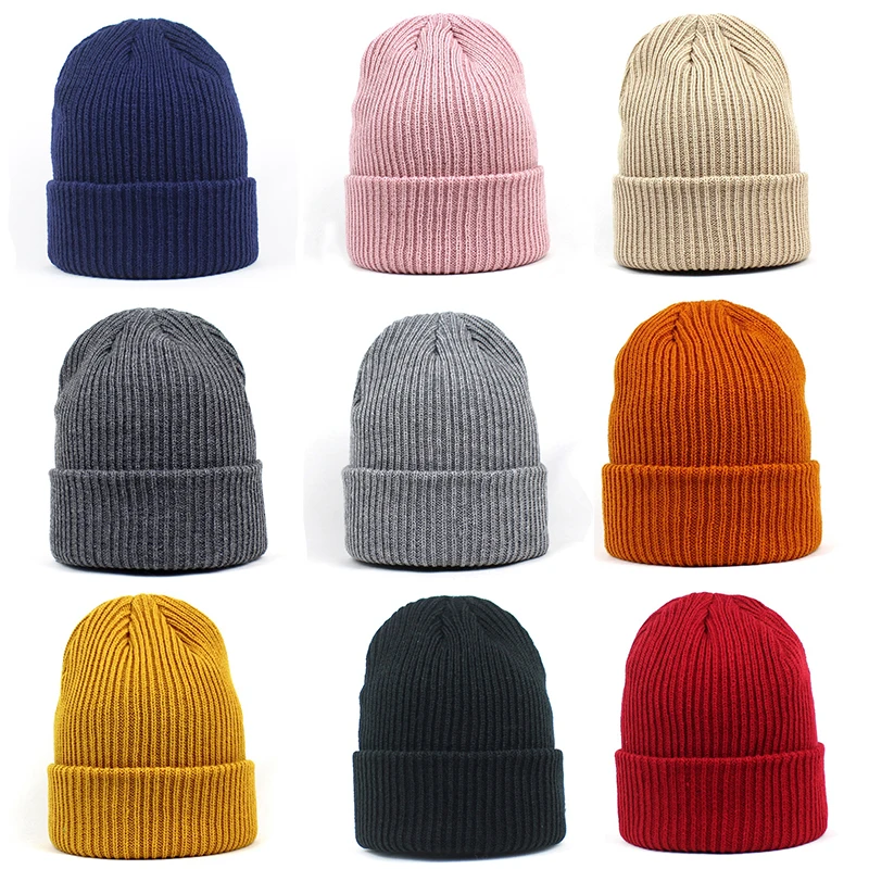 

Повседневная зимняя шапка для мужчин и женщин, модные шапки в стиле хип-хоп, лыжные вязаные шапки для девочек, однотонные хлопковые уличные ...