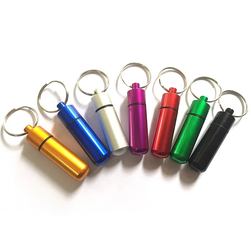 

Hot 1Pc Key Chain Container Holder Aluminum Creative Style Pill Box Case Bottle Cache Drug Key Holder For Women Man Cool