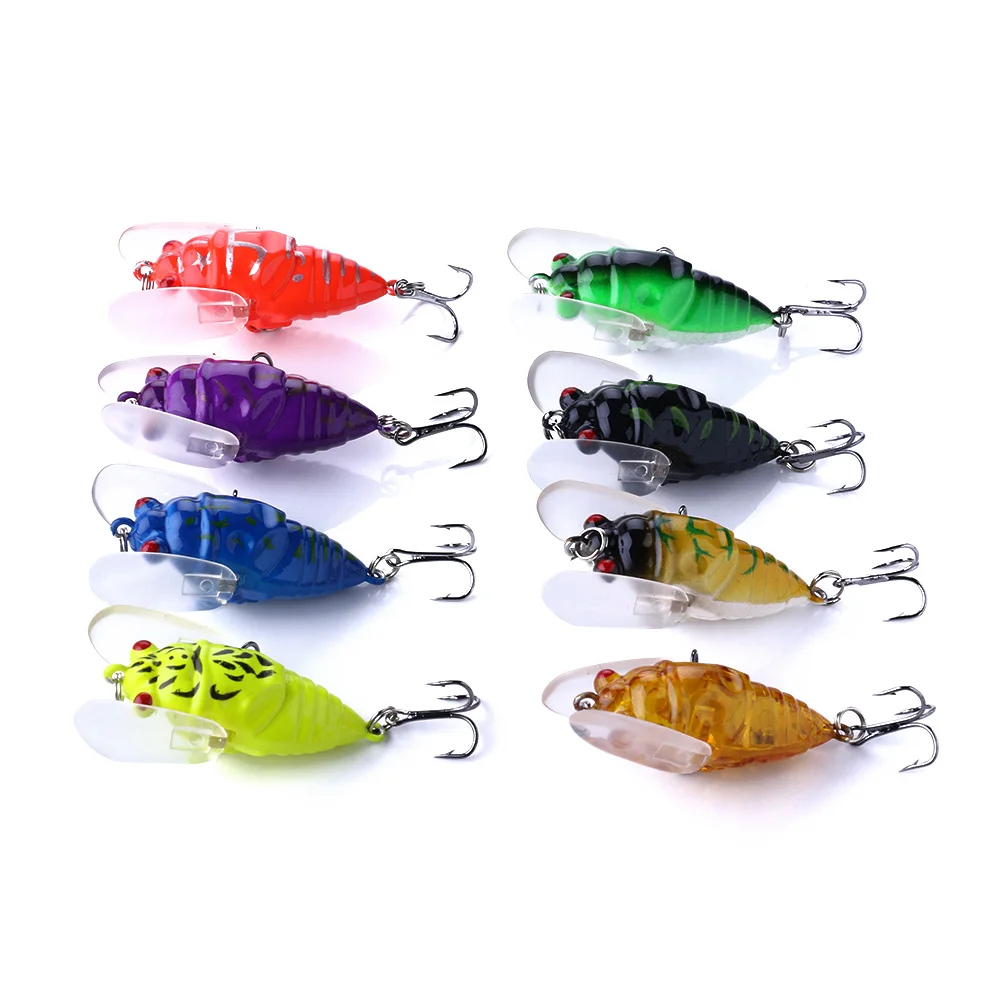 

8PCS Cicada 6g 4cm Popper Crankbait Wobblers Insect Lure Bait Fishing Lure Treble Barb Hooks Fishing Tackle Artificial Bait