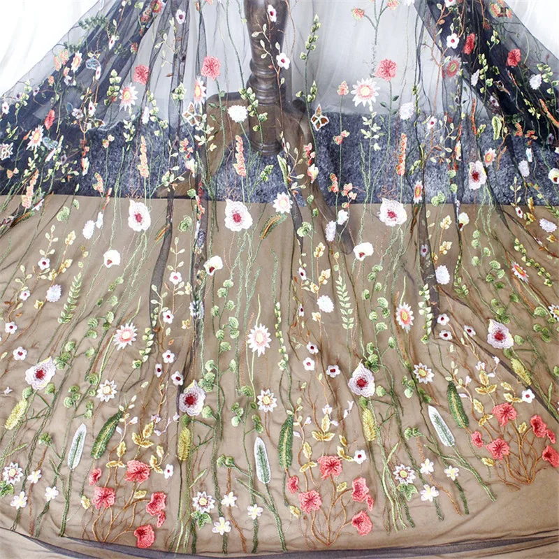 1 м шитье одежды и ткань чистая пряжа 3D Вышивка шифоновое с цветочным кружевом