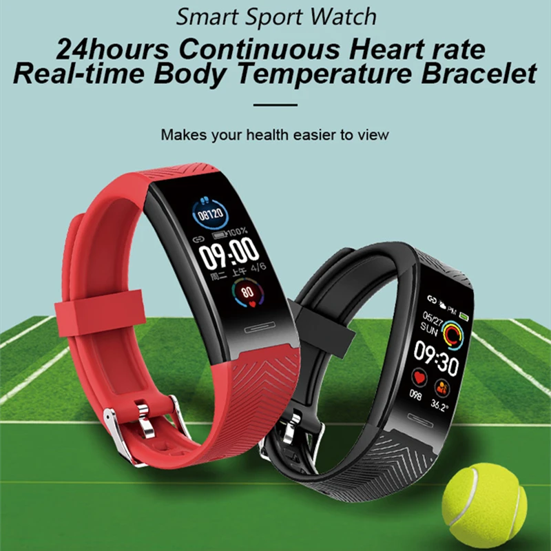 

Multi Language 24 hours Heart Rate Monitor Real Time Body Temperature Blood Pressure Weather Smart Bracelet band women men