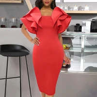 big size women red bodycon dresses ruffles stylish party event midi dress elegant slim african date out celebrate occasion robe