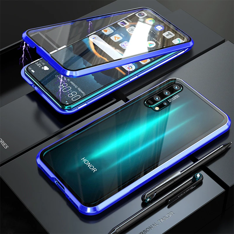 360 full protective case for honor 20 pro nova 5t 20pro phone magnetic metal bumper armor front glass cover on the honor 20 case free global shipping