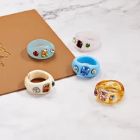 ring sets 2021 korean vintage colorful transparent resin acrylic irregular round square rings for women girls party jewelry gift