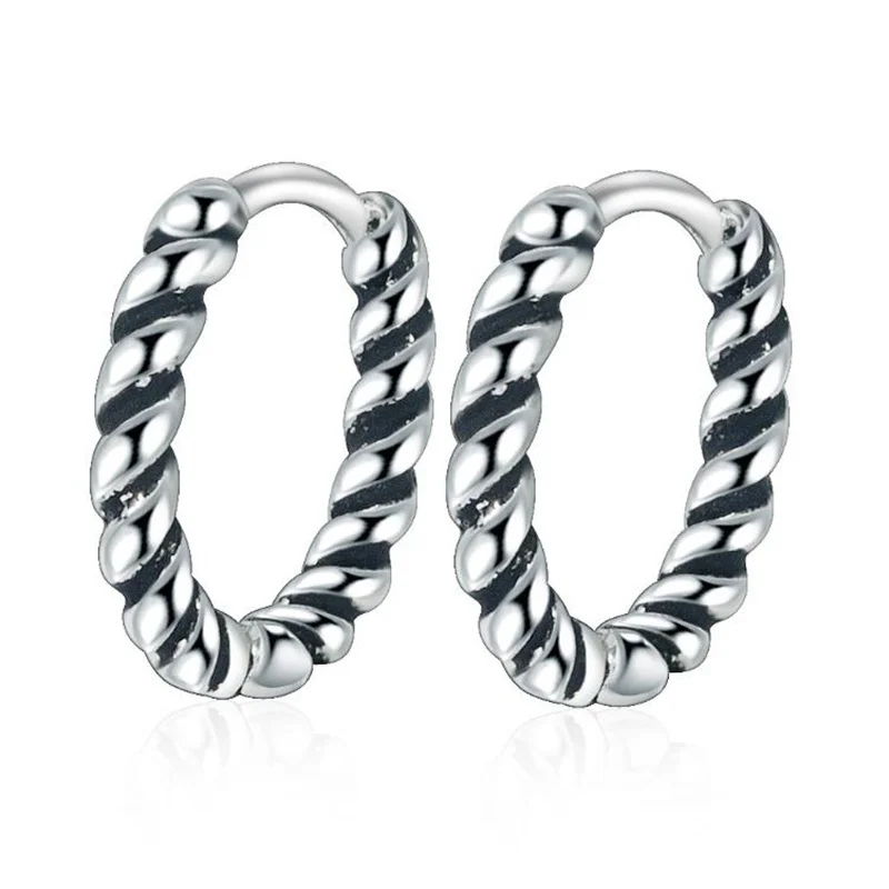 

Simple Fashion Earrings Women Hoops Accessories On Ear Cute Trendy Twist Rope Black Earrings Silver 925 Female Jewelry
